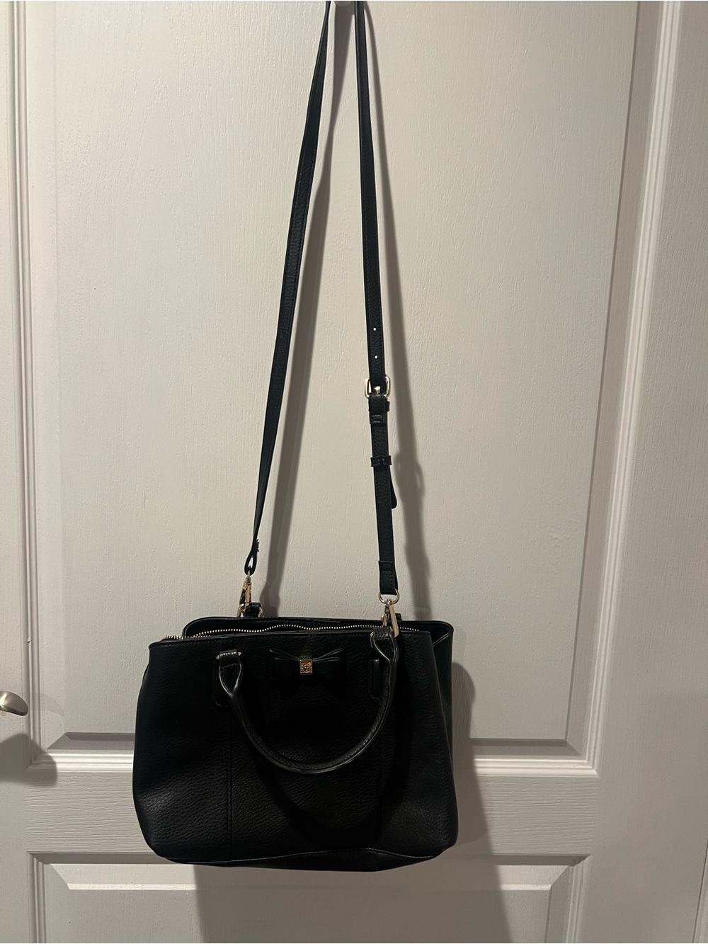 Anne Klein Black Leather Shoulder Satchel with Bow Accent
